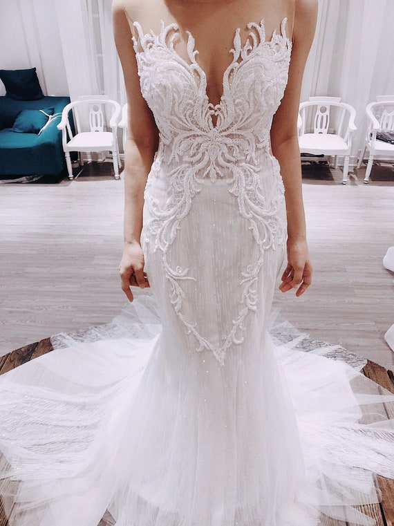 lace sparkly mermaid wedding dress