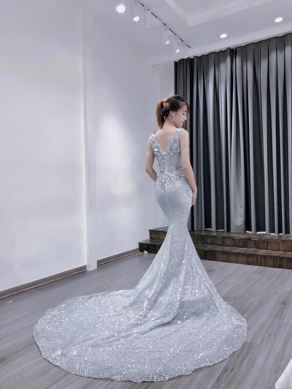 Sparkly Mermaid Wedding Dress Bridal Gown Sleeveless Etsy