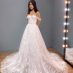 MANDY Blush Pink Corset Wedding Dress With off the Shoulder - Etsy