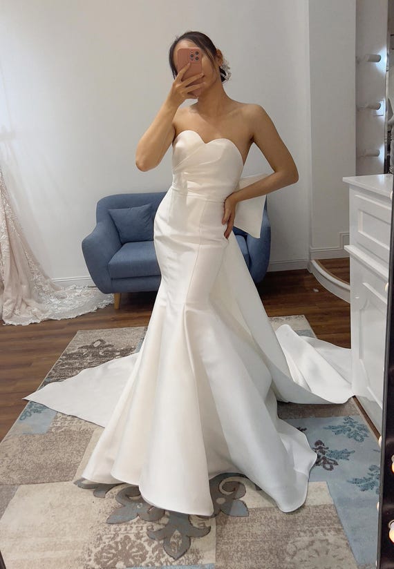silk sweetheart neckline wedding dress A-line Satin Bridal Gown,Pleated Sweetheart Neckline Wedding Dress,WD00922, US10 / Black