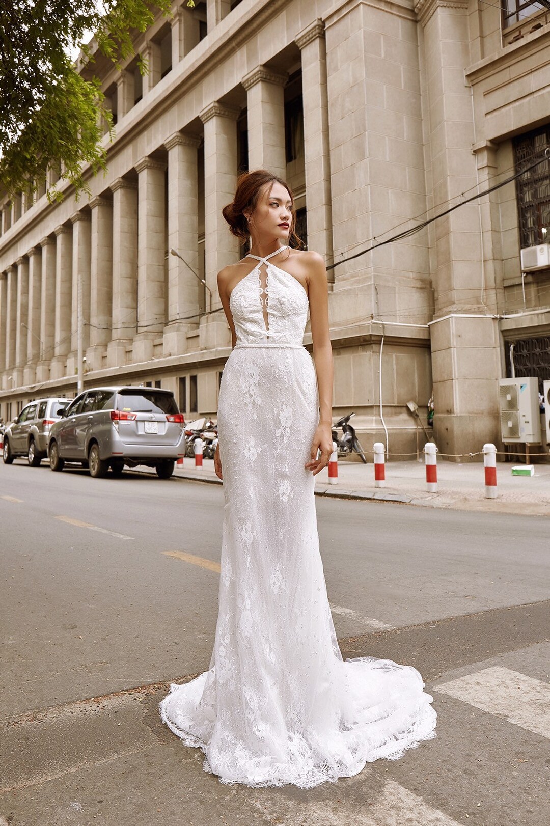 パーティードレス GANISONG Bridal Angel Fallen Halterneck Dress White T242060_Kinsley-Modern Stretch Crepe Pencil Pant Jumpsuit