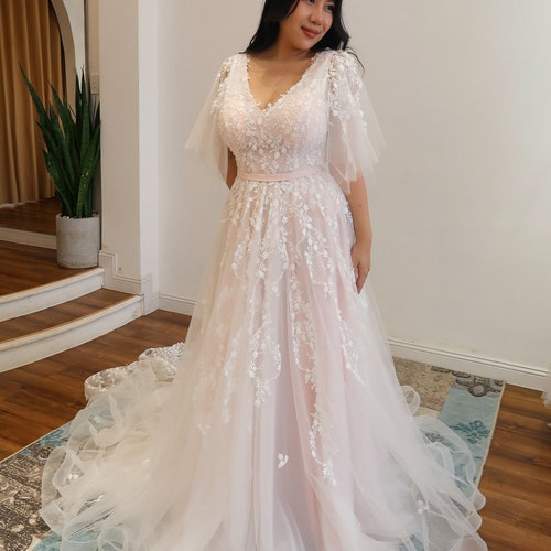 bohemian blush wedding dress Bohemian Blush Pink Plus Size A-Line wedding attendee