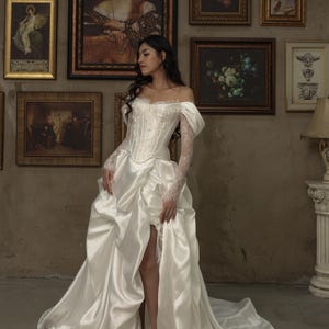 Basque Waist Wedding Dress With Sleeves – Renaissance Inspired Corset
