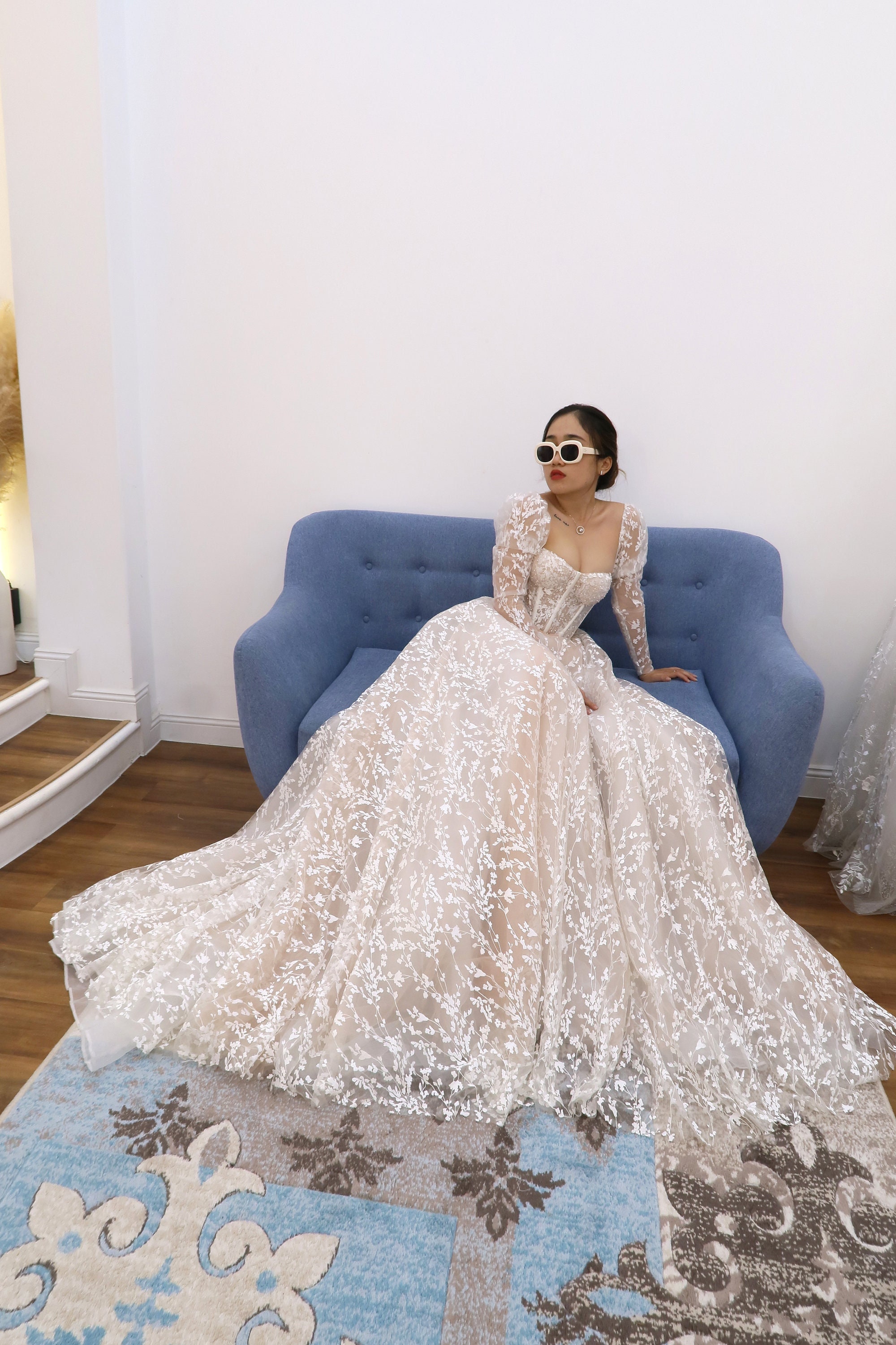 Romantic Blush Lace Light Ballgown Wedding Dress