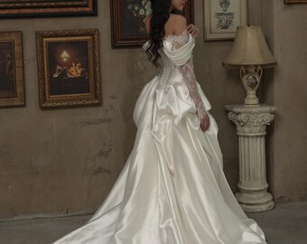 Basque Waist Wedding Dress With Sleeves – Renaissance Inspired