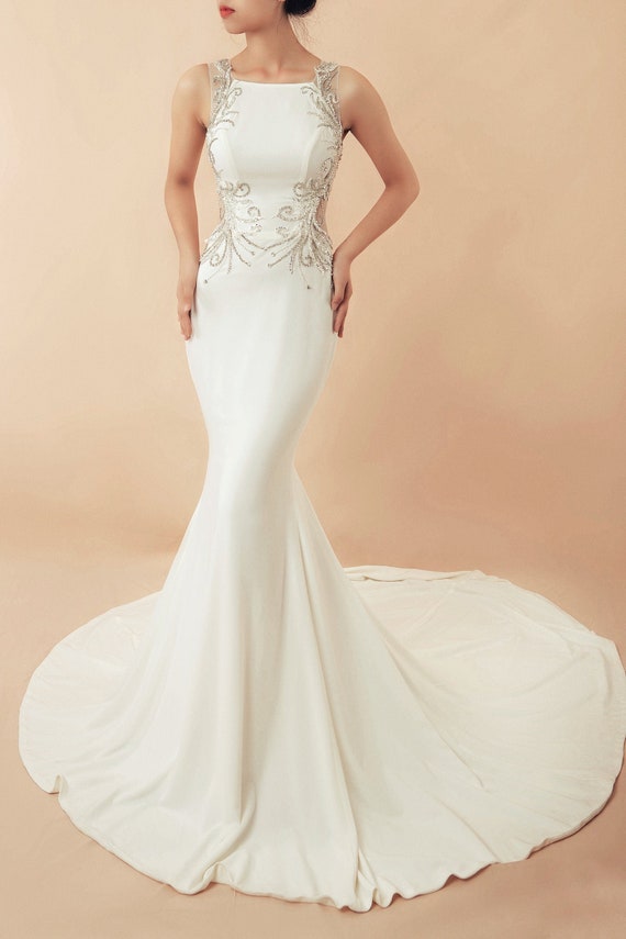 crepe satin wedding dress