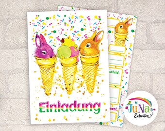 Einladungskarten zum Kindergeburtstag Mädchen Jungen Kaninchen Einladungen Geburtstag Kinder (für 6 bis 12 Personen)