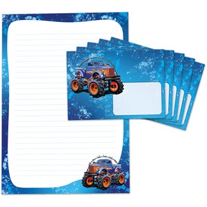 Briefpapier als Block + 15 Briefumschläge Monster-Truck Kindermotiv Jungen
