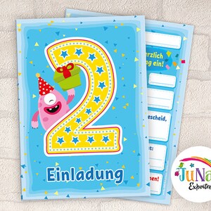 Einladungskarten zum 2. Geburtstag Mädchen Jungen lustige Monster Einladungen zweite Geburtstag Kindergeburtstag ( für 6 bis 12 Personen)