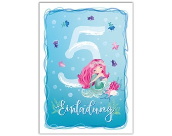 5th Birthday Invitation Cards Girls Mermaid Fifth Birthday Invitations Kids (for 6 to 12 people)