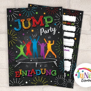 Einladungskarten zum Kindergeburtstag Jump Trampolin Mädchen Jungen Einladungen zum Geburtstag Batut für 6 bis 12 Personen Variante Nr. 1