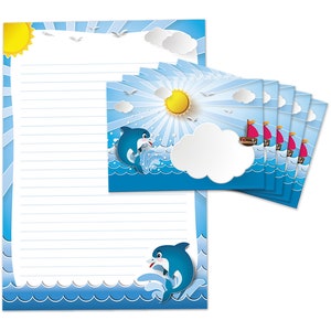 Briefpapier als Notizblock + 15 Briefumschläge Delfin Kindermotiv