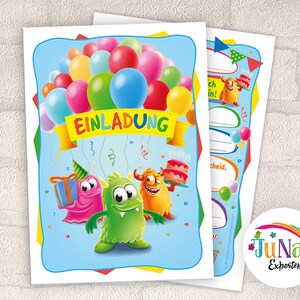 Einladungskarten zum Kindergeburtstag Mädchen Jungen lustige Monster Einladungen Geburtstag Kinder (für 6 bis 12 Personen)