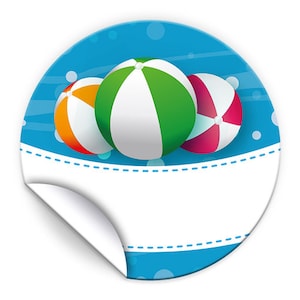 Aufkleber Wasserbälle Schwimmbad für Geschenkverpackung, 4 cm/rund (Set aus 12, 16, 24, 36, 48, 60, 72 oder 96 Stück)