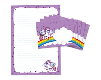 Briefpapier als Notizblock + 15 Briefumschläge Einhorn Kindermotiv