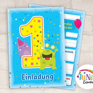 Einladungskarten zum 1. Geburtstag Mädchen Jungen lustige Monster Einladungen erste Geburtstag Kindergeburtstag (für 6 bis 12 Personen)