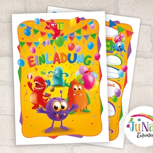 Einladungskarten zum Kindergeburtstag Mädchen Jungen lustige Monster Einladungen Geburtstag Kinder (für 6 bis 12 Personen)