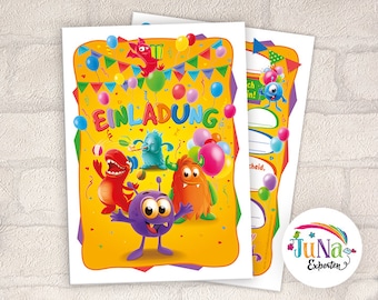 Einladungskarten zum Kindergeburtstag Mädchen Jungen lustige Monster Einladungen Geburtstag Kinder (für 6 bis 12 Personen)
