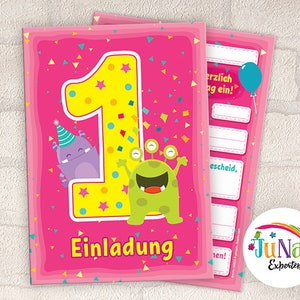 Einladungskarten zum 1. Geburtstag Mädchen lustige Monster Einladungen erste Geburtstag Kindergeburtstag ( für 6 bis 12 Personen)