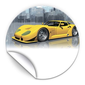 Aufkleber Rennauto Etiketten für Geschenkverpackung, 4 cm/rund (Set aus 12, 16, 24, 36, 48, 60, 72 oder 96 Stück)