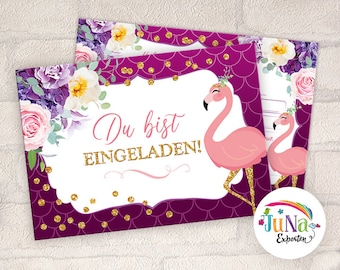 Einladungskarten zum Kindergeburtstag für Mädchen Flamingo Einladungen zum Geburtstag Geburtstagseinladungen Kinder (für 6 bis 12 Personen)