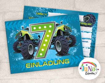 Einladungskarten zum 7. Kindergeburtstag Monster-Truck Jungen Einladungen zum siebten Geburtstag Kinder (für 6 bis 12 Personen)