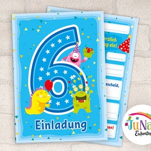 Einladungskarten zum 6. Geburtstag Mädchen Jungen lustige Monster Einladungen sechste Geburtstag Kindergeburtstag (für 6 bis 12 Personen)