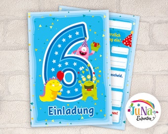 Einladungskarten zum 6. Geburtstag Mädchen Jungen lustige Monster Einladungen sechste Geburtstag Kindergeburtstag (für 6 bis 12 Personen)