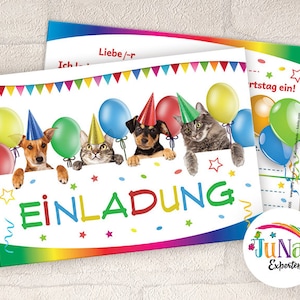 Einladungskarten zum Kindergeburtstag Mädchen Jungen Katzen Hunde Einladungen Geburtstag Kinder (für 6 bis 12 Personen)