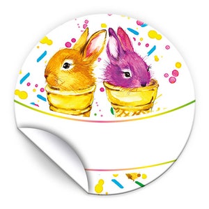 Aufkleber Kaninchen Etiketten für Geschenkverpackung, 4 cm/rund (Set aus 12, 16, 24, 36, 48, 60, 72 oder 96 Stück)