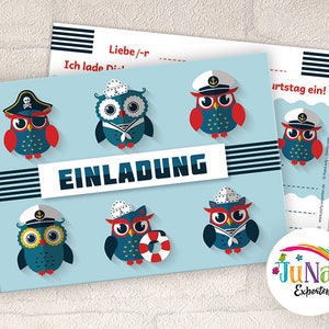 Einladungskarten zum Kindergeburtstag Mädchen Piraten Eulen Einladungen Geburtstag Kinder (6 bis 20 Stück)