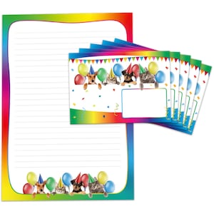 Briefpapier als Block + 15 Briefumschläge Katzen + Hunde Kindermotiv für Jungen Mädchen