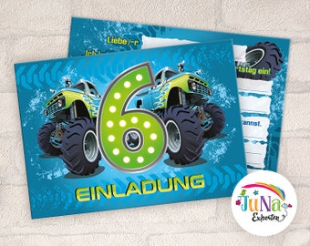 Einladungskarten zum 6. Kindergeburtstag Monster-Truck Jungen Einladungen zum sechsten Geburtstag Kinder (für 6 bis 12 Personen)