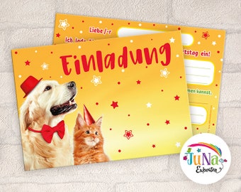 Einladungskarten zum Kindergeburtstag Mädchen Jungen Katzen Hunde Einladungen Geburtstag Kinder (für 6 bis 12 Personen)