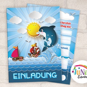 Einladungskarten zum Kindergeburtstag Schwimmbad Mädchen Jungen Delfin Einladungen Geburtstag Kinder (für 6 bis 12 Personen)