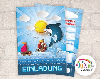 Einladungskarten zum Kindergeburtstag Schwimmbad Mädchen Jungen Delfin Einladungen Geburtstag Kinder (für 6 bis 12 Personen)