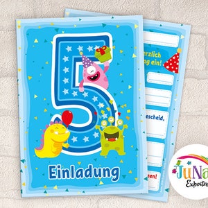 Einladungskarten zum 5. Geburtstag Mädchen Jungen lustige Monster Einladungen fünfte Geburtstag Kindergeburtstag (für 6 bis 12 Personen)