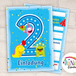 Einladungskarten zum 2. Geburtstag Mädchen Jungen lustige Monster Einladungen zweite Geburtstag Kindergeburtstag ( für 6 bis 12 Personen)