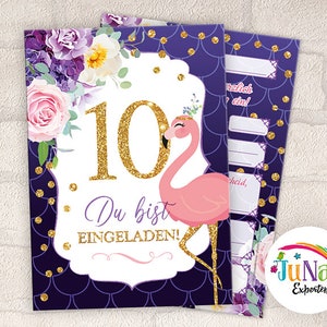 Einladungskarten zum 10. Kindergeburtstag Mädchen Flamingo Einladungen zum zehnten Geburtstag Kinder (für 6 bis 12 Personen)