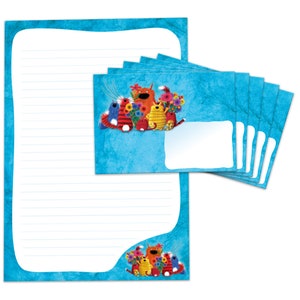Briefpapier als Block + 15 Briefumschläge Katzen Kindermotiv für Jungen Mädchen