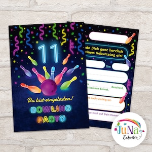 Einladungskarten zum 11. Kindergeburtstag Bowling Mädchen Jungen Einladungen elfte Geburtstag  Geburtstagseinladungen (für 6 - 18 Personen)