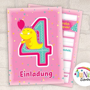 Einladungskarten zum 4. Geburtstag Mädchen lustige Monster Einladungen vierte Geburtstag Kindergeburtstag (für 6 bis 12 Personen)