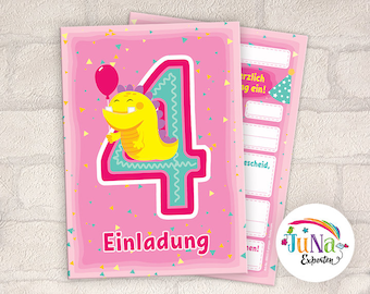 Einladungskarten zum 4. Geburtstag Mädchen lustige Monster Einladungen vierte Geburtstag Kindergeburtstag (für 6 bis 12 Personen)