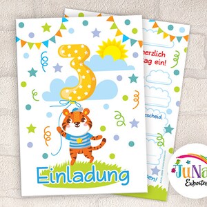 Einladungskarten zum 3. Geburtstag Mädchen Jungen Tiger Einladungen dritte Geburtstag Kindergeburtstag (für 6 bis 12 Personen)