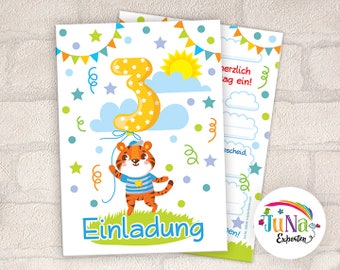 Einladungskarten zum 3. Geburtstag Mädchen Jungen Tiger Einladungen dritte Geburtstag Kindergeburtstag (für 6 bis 12 Personen)