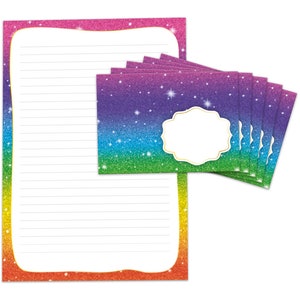 Briefpapier als Block + 15 Briefumschläge Regenbogen Kindermotiv für Mädchen