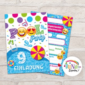Einladungskarten zum 9. Kindergeburtstag Mädchen Jungen Schwimmbad Einladungen neunte Geburtstag Kinder Pool-Party  (für 6 bis 12 Personen)