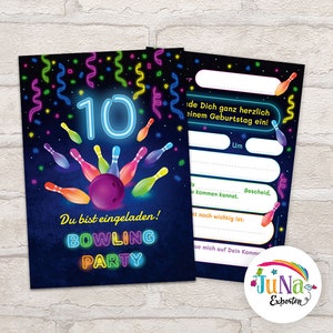 Einladungskarten zum 10. Kindergeburtstag Bowling Mädchen Jungen Einladungen zehnte Geburtstag  Geburtstagseinladungen (für 6 - 18 Personen)