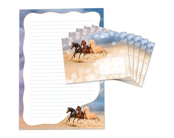 Stationery as notepad + 15 envelopes three horses children's motif