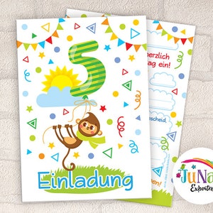 Einladungskarten zum 5. Geburtstag Mädchen Jungen Affe Einladungen fünfte Geburtstag Kindergeburtstag (für 6 bis 12 Personen)